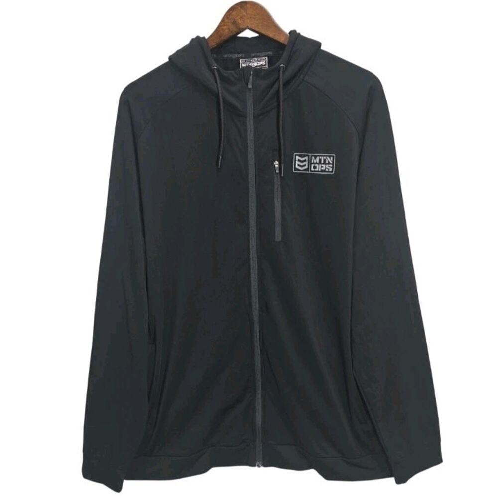 MTN OPS Zelos Tech Full Zip Hoodie Mens XXL Black Athletic Jacket Sweatshirt